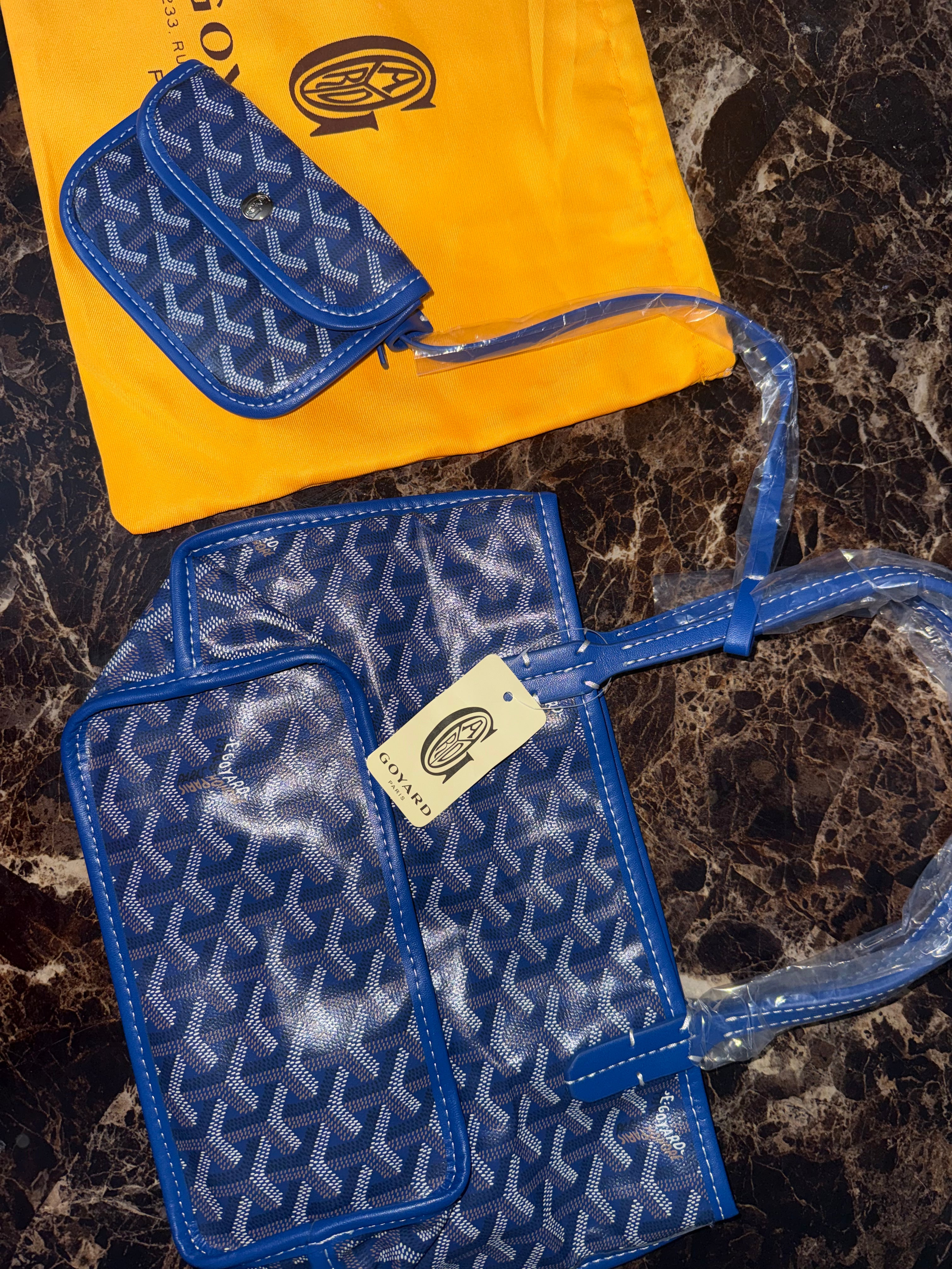 Goyard Saint Louis PM blue Goyardine Coated Canvas and Leather Tote