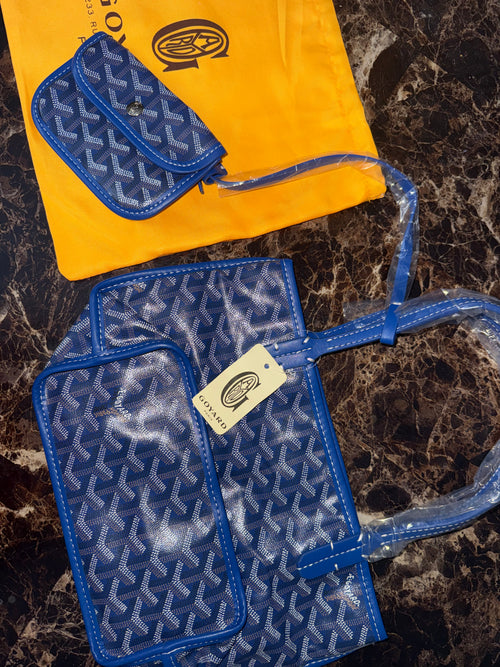 Goyard Saint Louis PM blue Goyardine Coated Canvas and Leather Tote