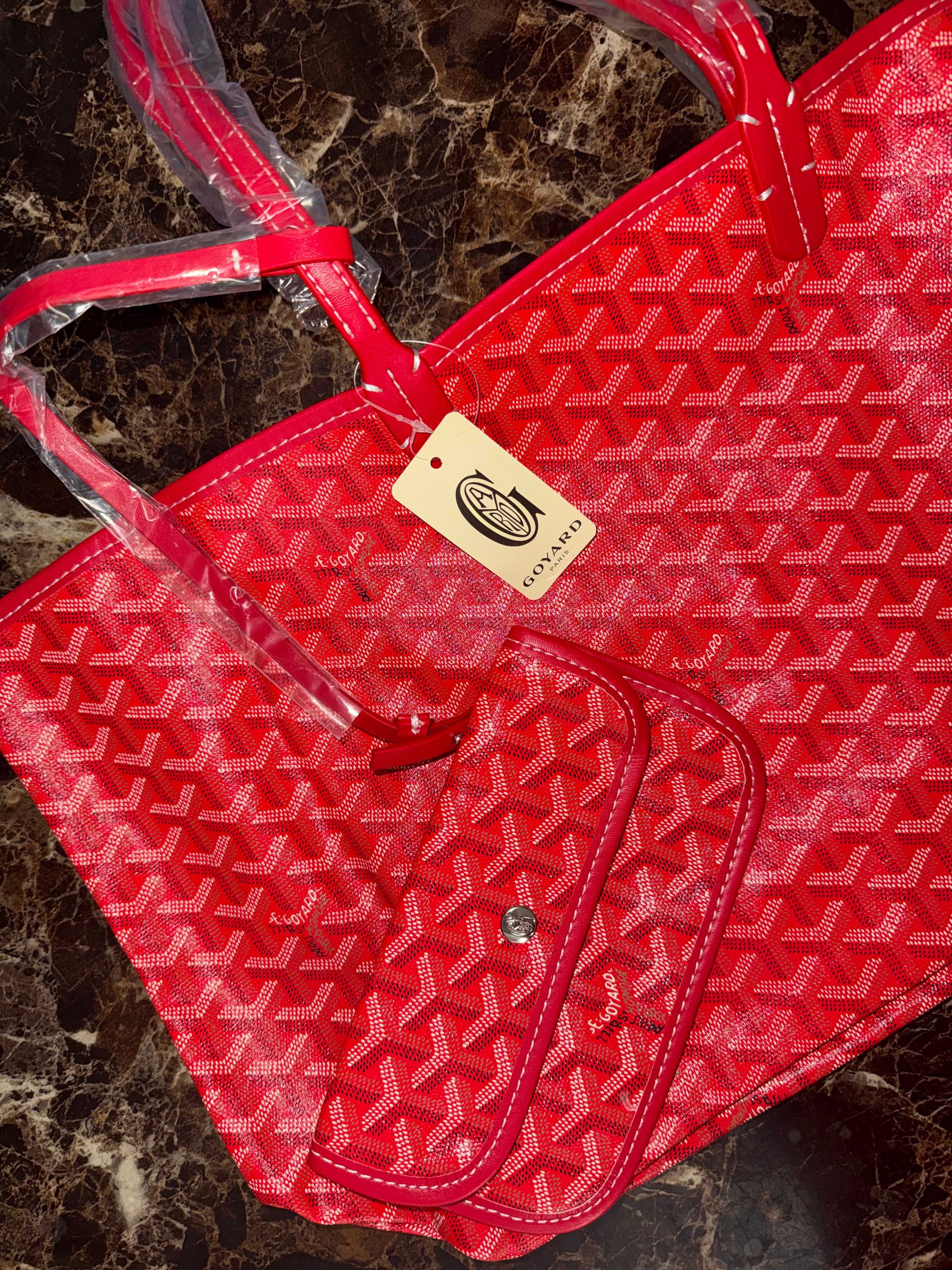 Goyard Saint Louis PM Red Goyardine Coated Canvas and Leather Tote