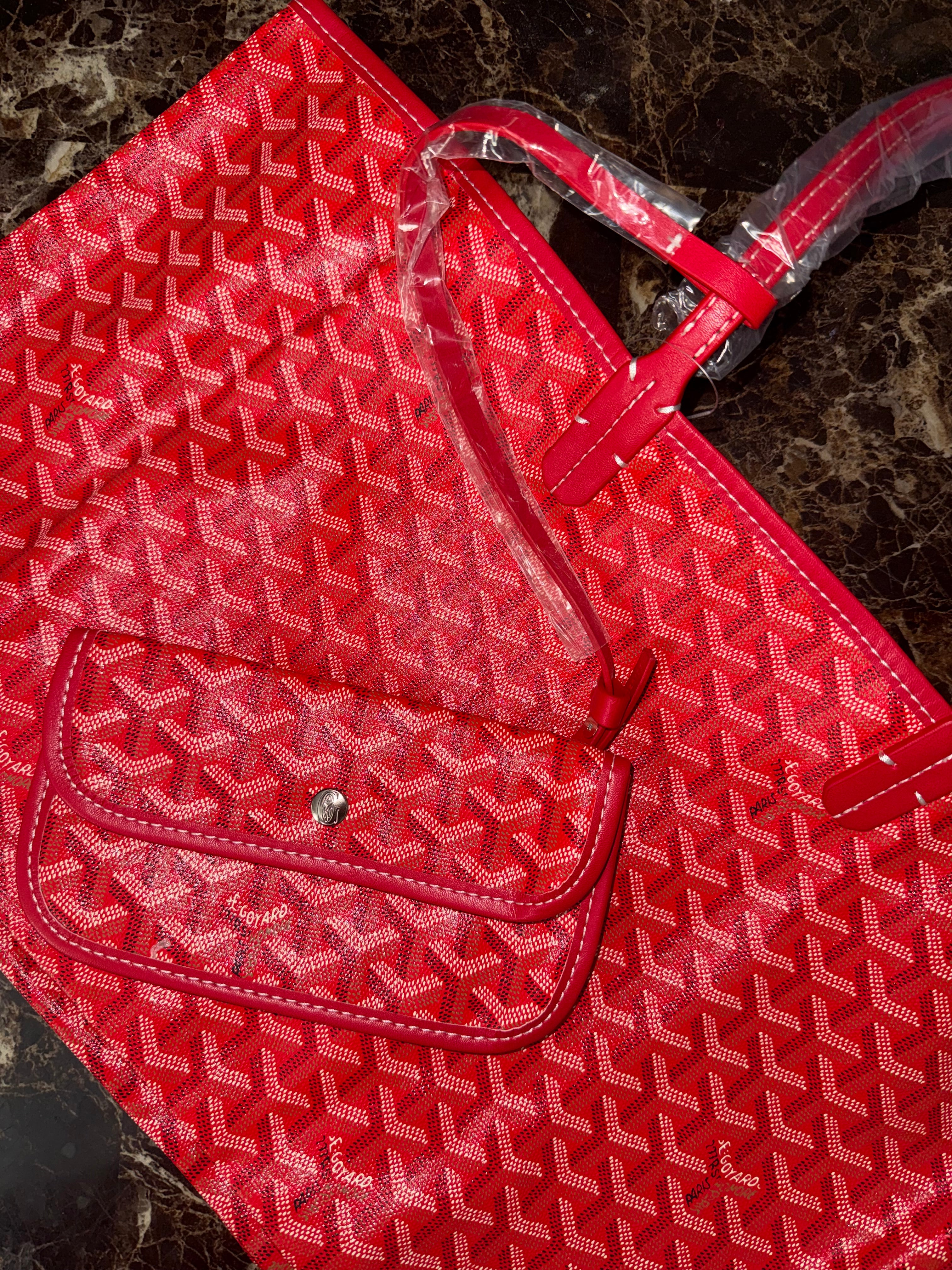 Goyard Saint Louis PM Red Goyardine Coated Canvas and Leather Tote