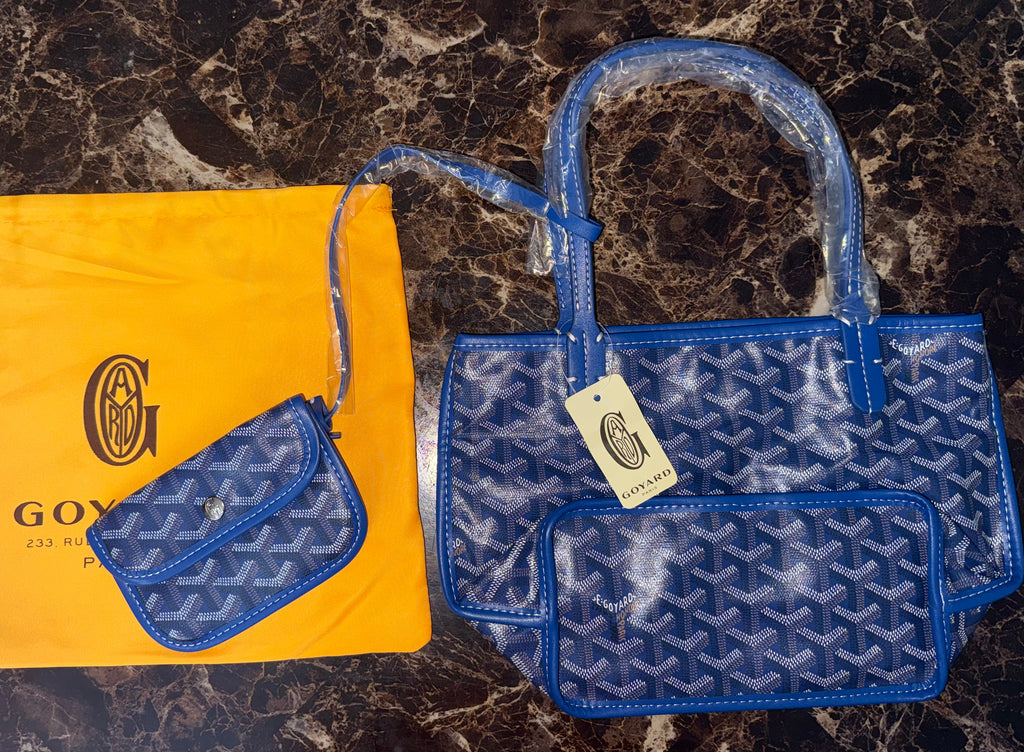 Goyard Saint Louis PM blue Goyardine Coated Canvas and Leather Tote