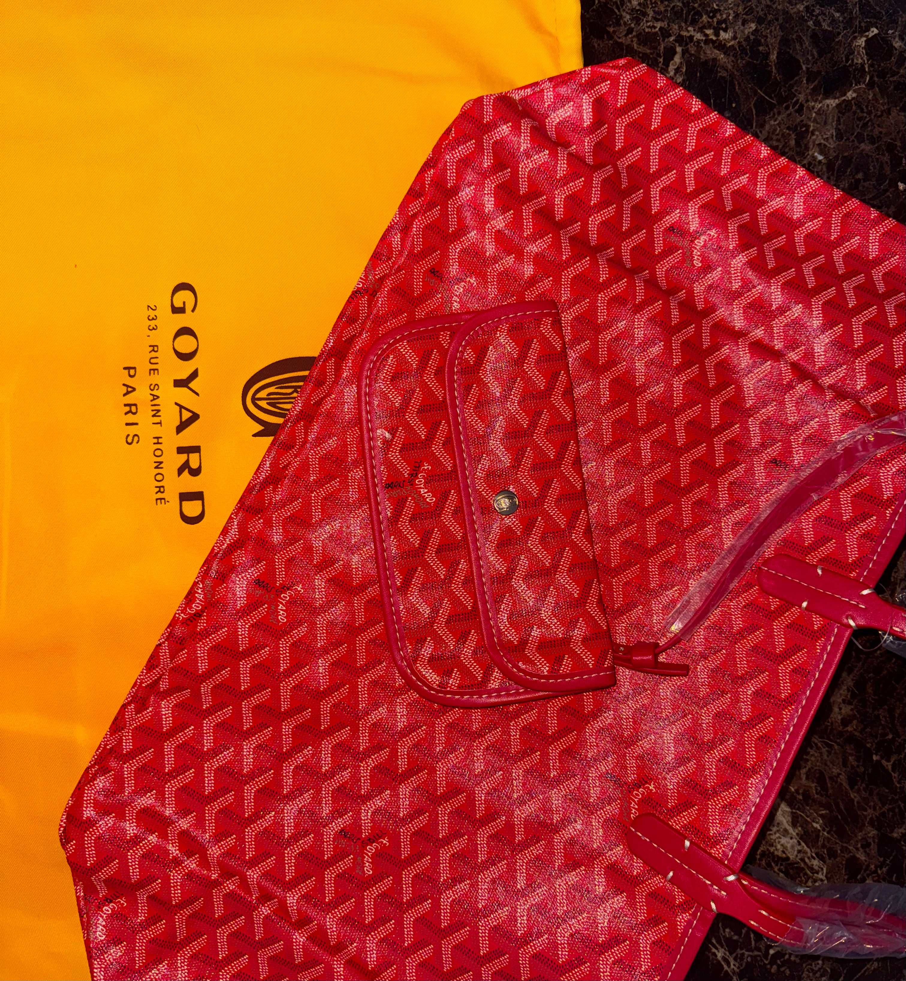 Goyard Saint Louis PM Red Goyardine Coated Canvas and Leather Tote